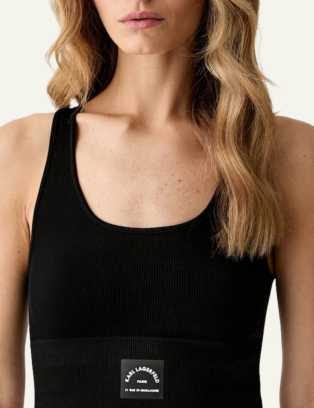 Karl Lagerfeld black rib crop top with logo patch detail