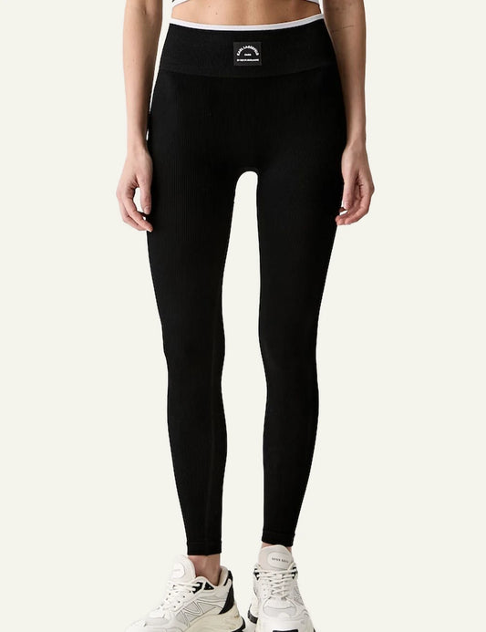 Karl Lagerfeld black rib leggings with logo waistband model