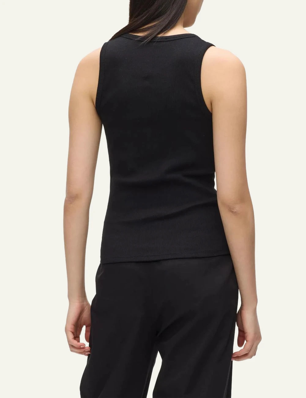Karl Lagerfeld black rib tank top with signature embroidery back