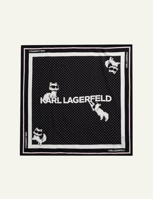 Karl Lagerfeld black silk square scarf with Choupette print
