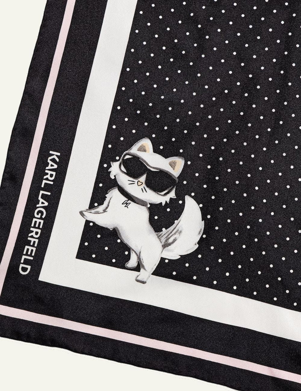 Karl Lagerfeld black silk square scarf with Choupette print detail