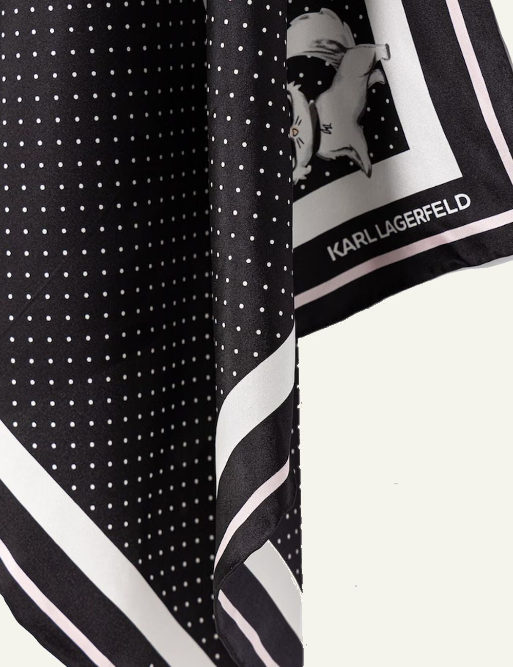 Karl Lagerfeld black silk square scarf with Choupette print detail