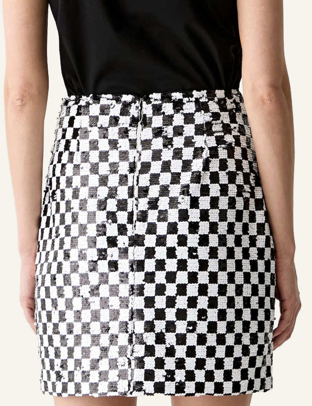 Karl Lagerfeld black and white check sequin mini skirt back