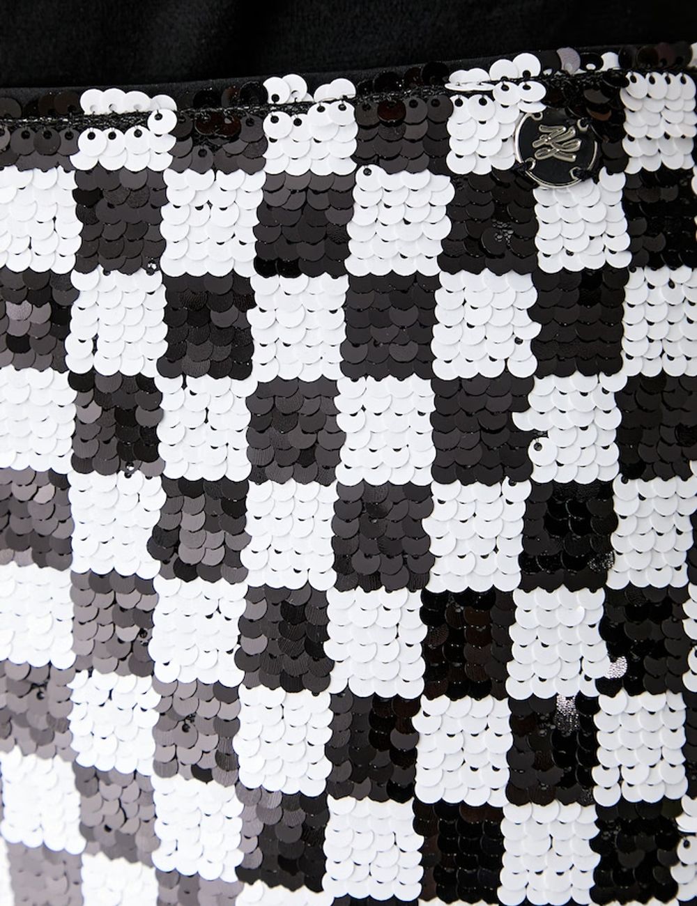 Karl Lagerfeld black and white check sequin mini skirt detail