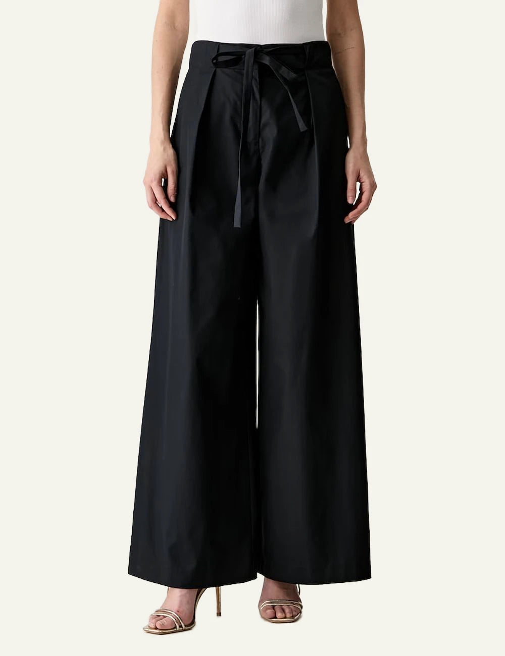 Karl Lagerfeld black wide leg cotton trousers with high waist and waist tie