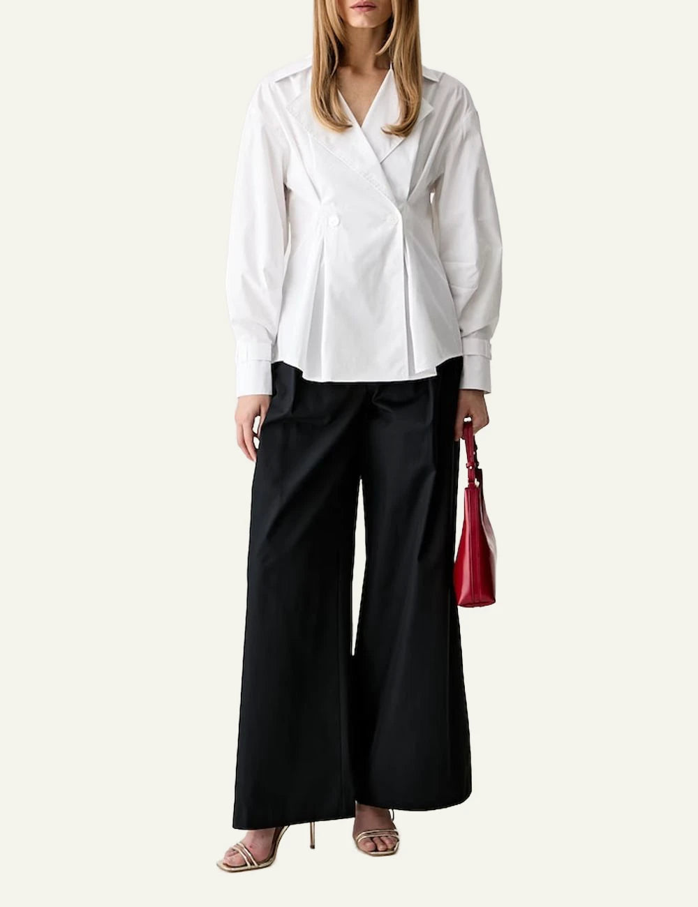 Karl Lagerfeld black wide leg cotton trousers with high waist and waist tie full body