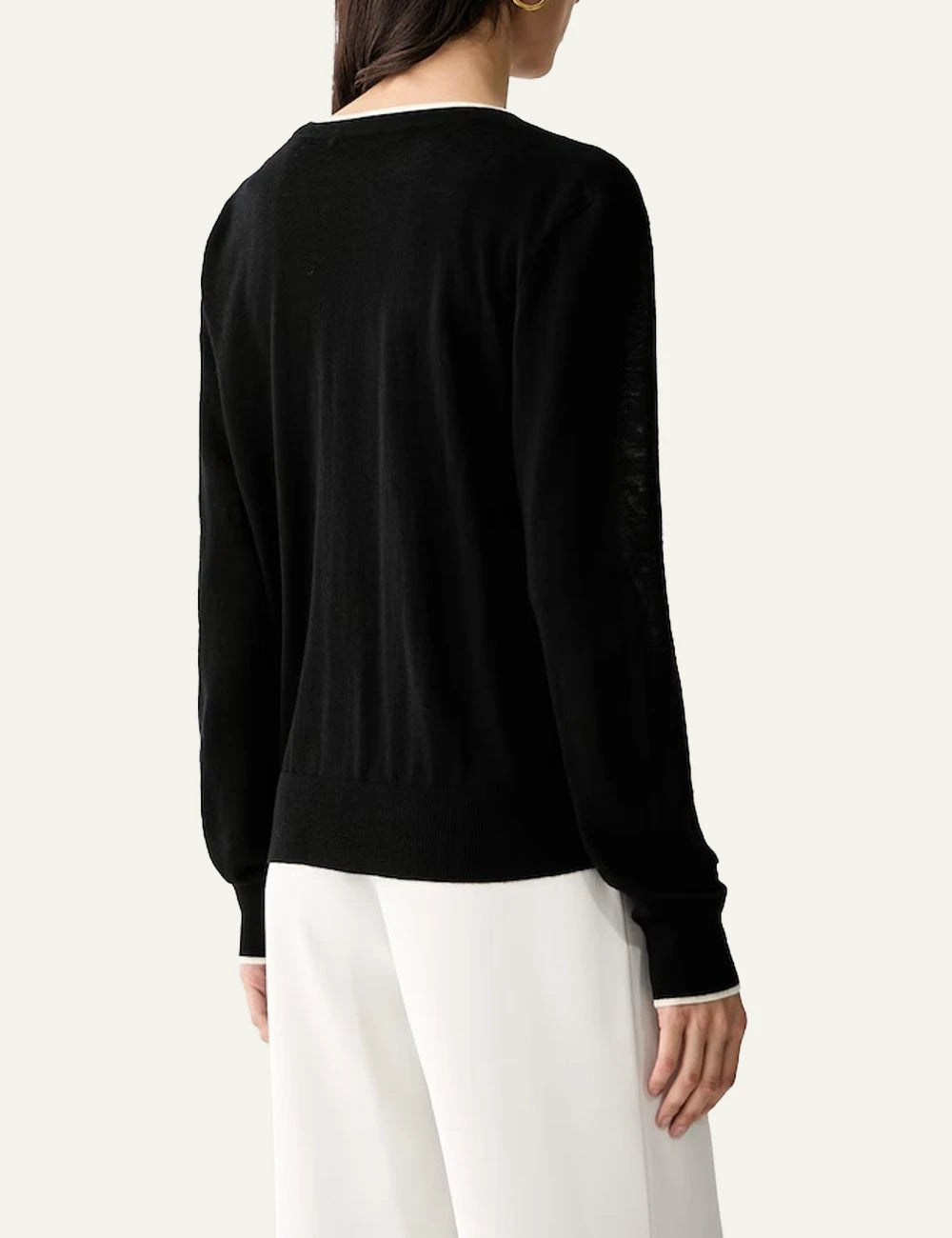 Karl Lagerfeld black wool cardigan with contrast trim and V-neck back