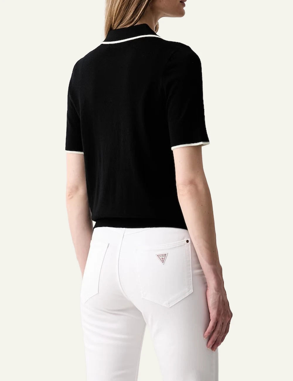 Karl Lagerfeld black wool knit polo shirt with signature embroidery back