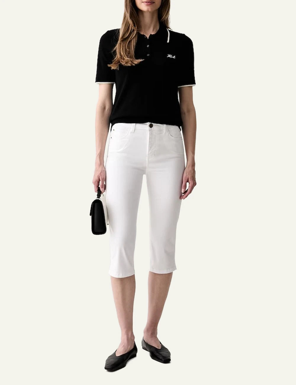 Karl Lagerfeld black wool knit polo shirt with signature embroidery full body