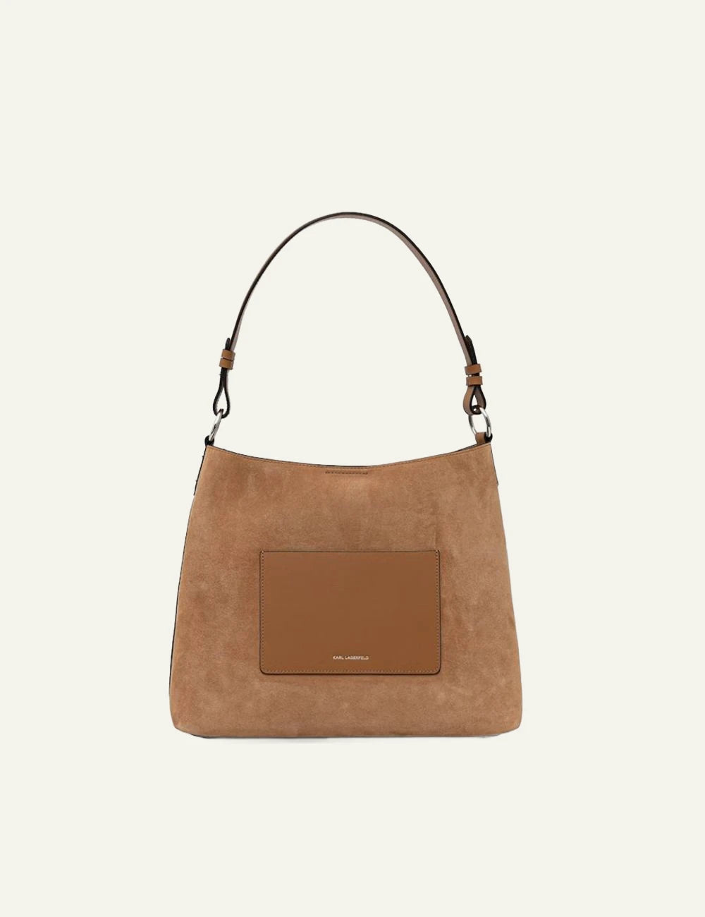 Karl Lagerfeld brown suede shopper shoulder bag with perforated Rue St-Guillaume logo