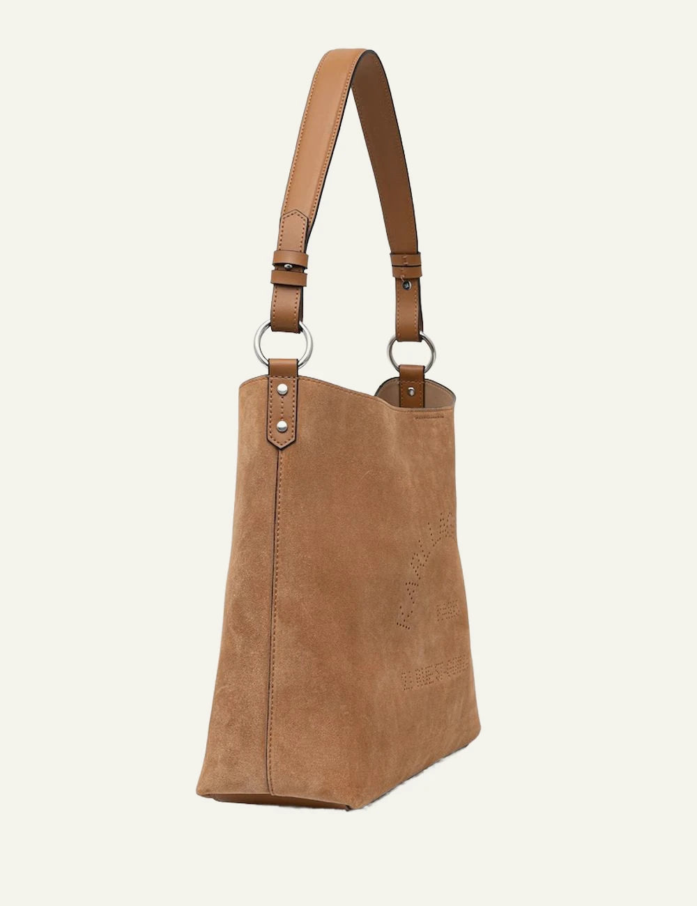 Karl Lagerfeld brown suede shopper shoulder bag with perforated Rue St-Guillaume logo side