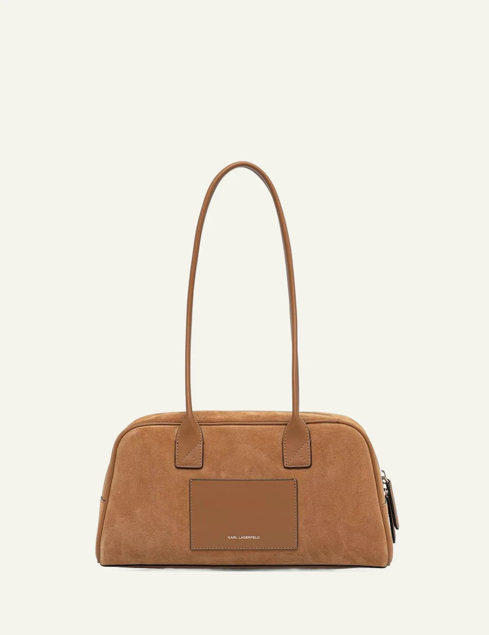 Karl Lagerfeld brown suede shoulder bag with front logo patch 