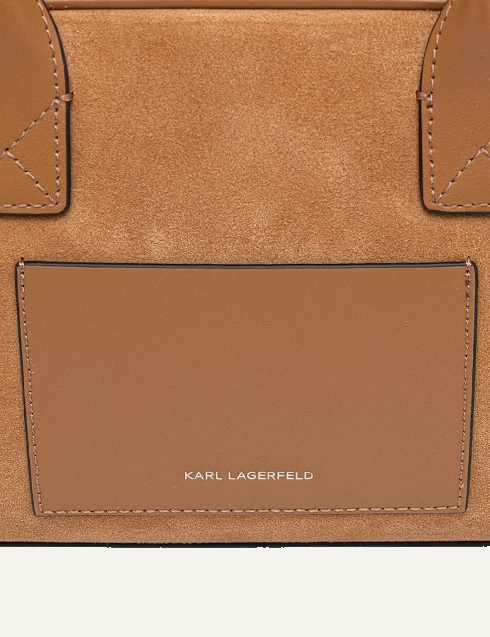 Karl Lagerfeld brown suede shoulder bag with front logo patch detail logo