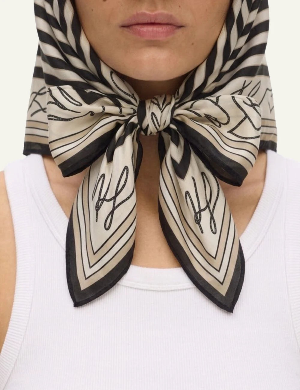 Karl Lagerfeld cap scarf combo black beige logo stripes detail front detail view