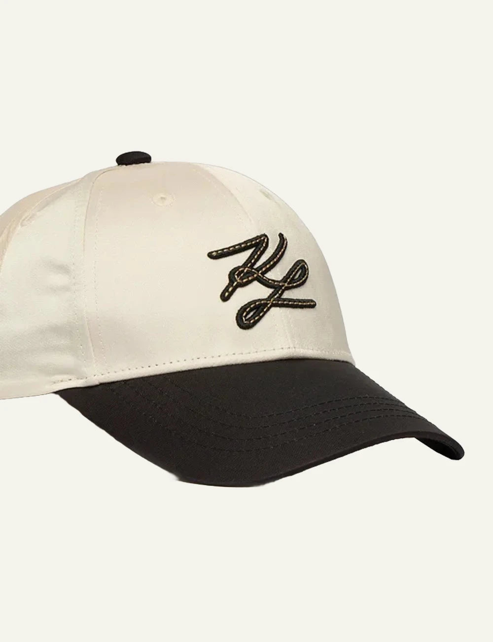 Karl Lagerfeld cap scarf combo black beige logo stripes detail front detail view