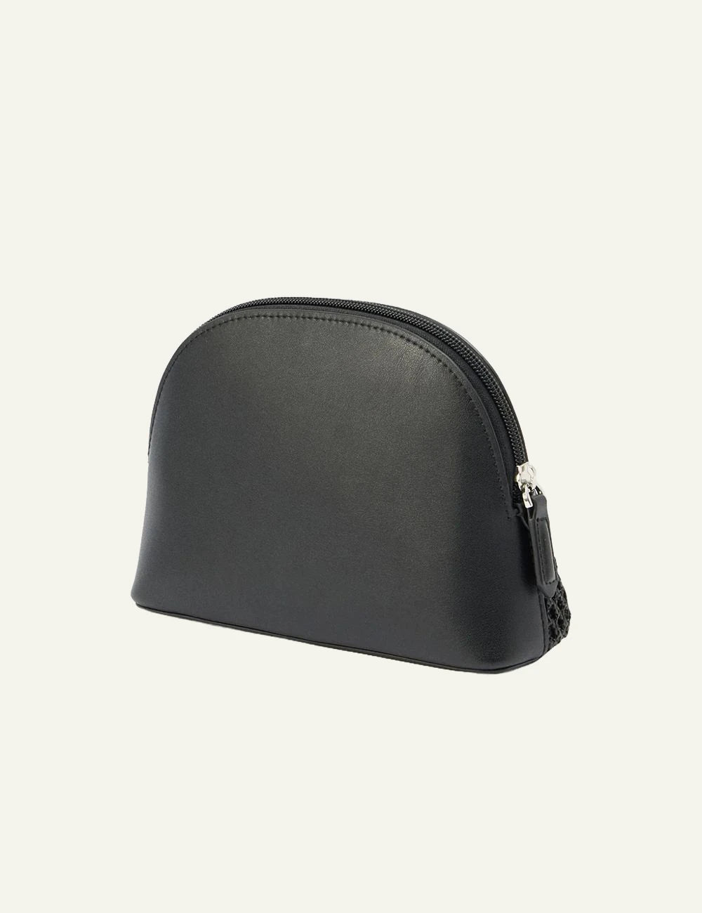 Karl Lagerfeld cosmetic pouch black mesh raffia texture logo back view