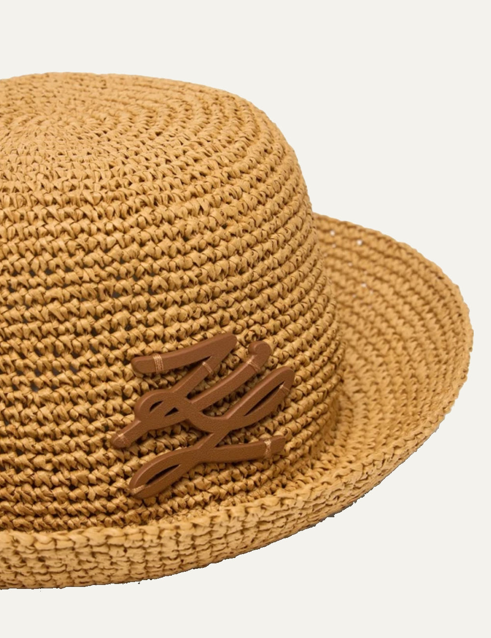 Karl Lagerfeld crochet bucket hat beige short brim logo side detail view
