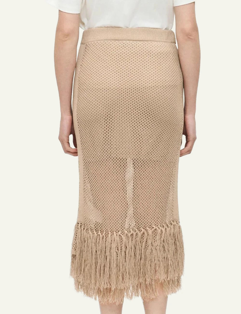 Karl Lagerfeld crochet skirt midi beige fringe detail back view