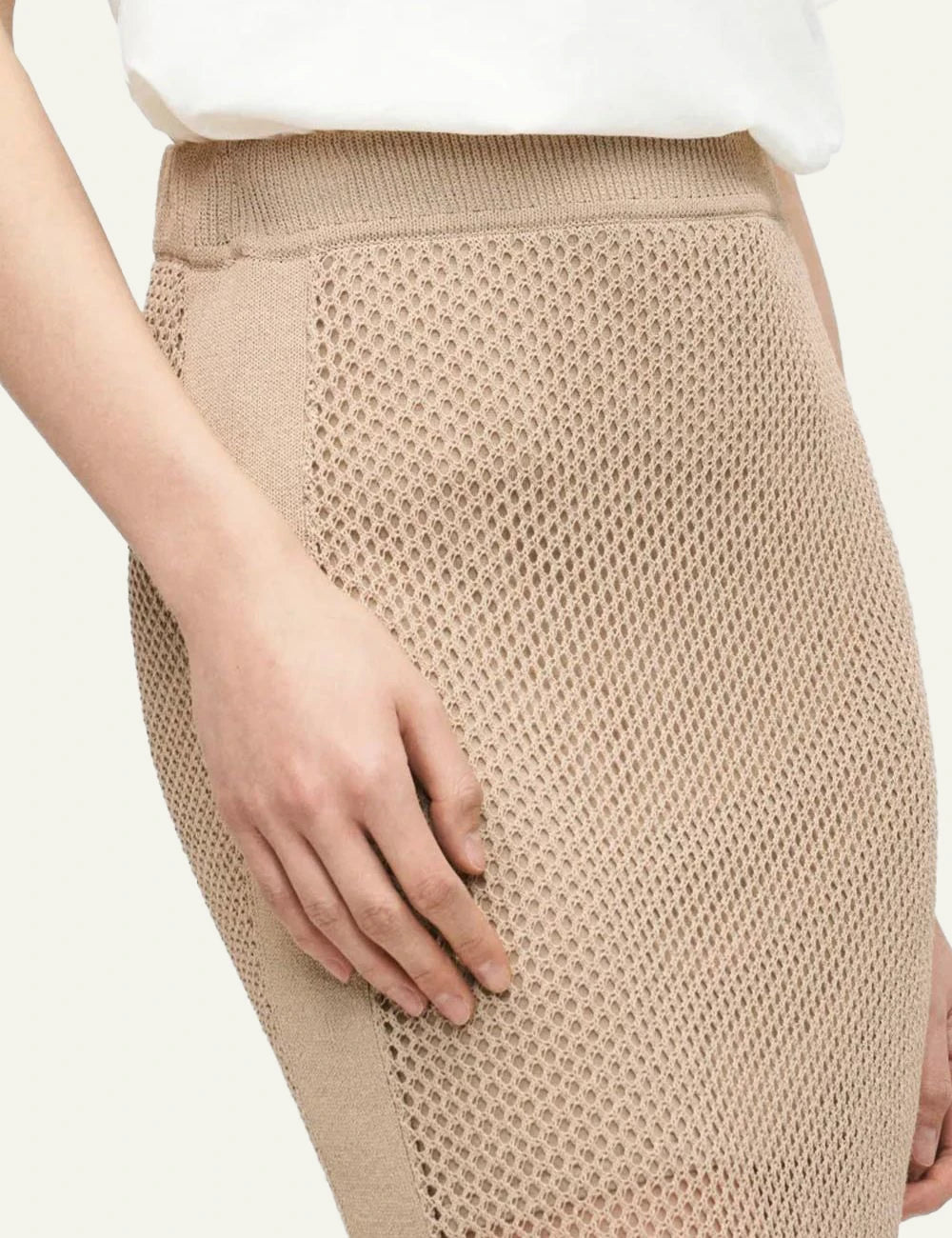 Karl Lagerfeld crochet skirt midi beige fringe detail front detail view