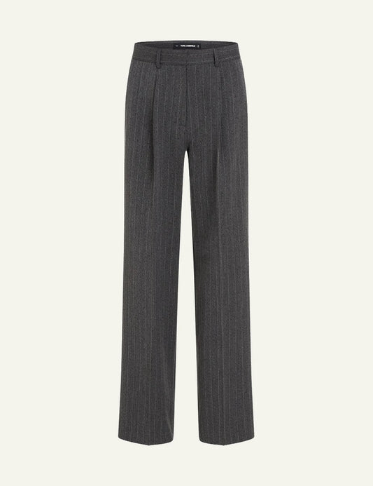 Karl Lagerfeld grey pinstripe straight leg trousers with black rhinestones