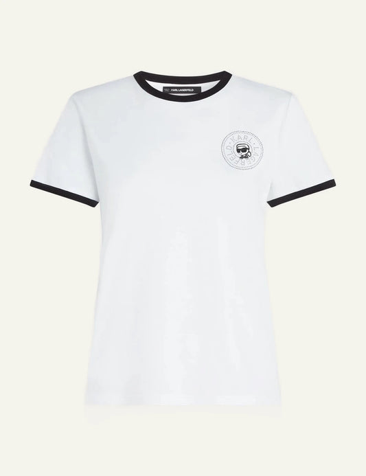 Karl Lagerfeld Ikon circle t-shirt white black contrast piping chest logo detail front