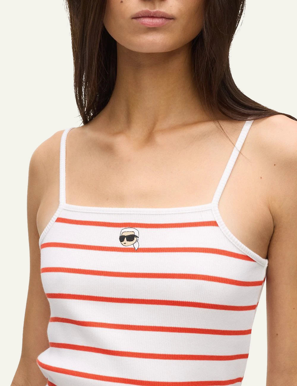 Karl Lagerfeld ikon striped jersey dress white tangerine slim straps front detail