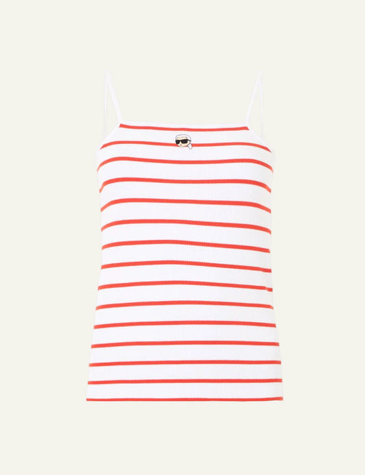 Karl Lagerfeld ikon striped tank top white tangerine slim straps front