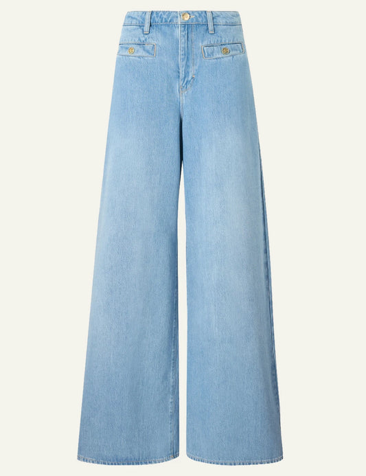 Karl Lagerfeld K4821N03O wide leg denim pants light blue high waist front view