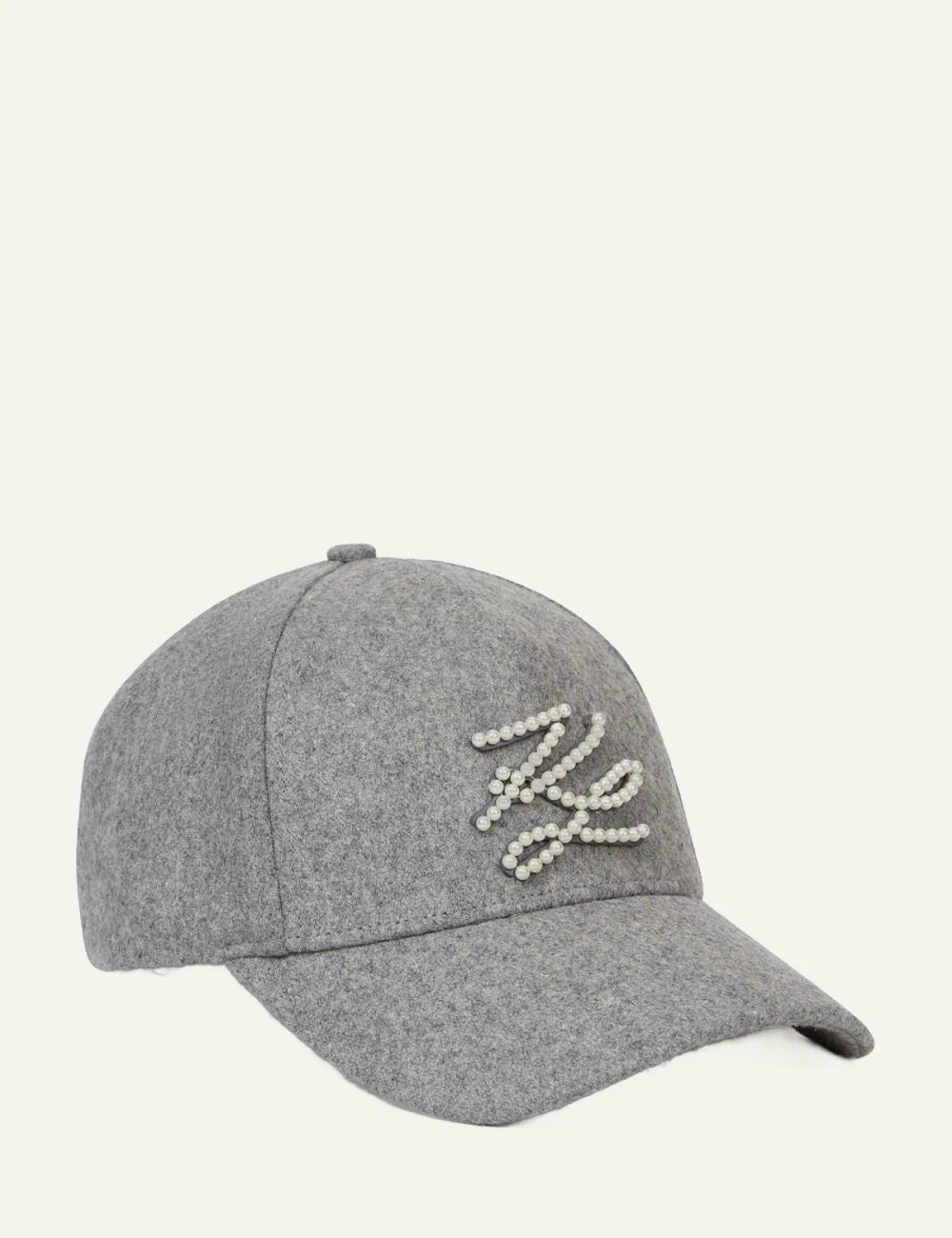 Karl Lagerfeld light grey melange wool baseball cap with pearl logo