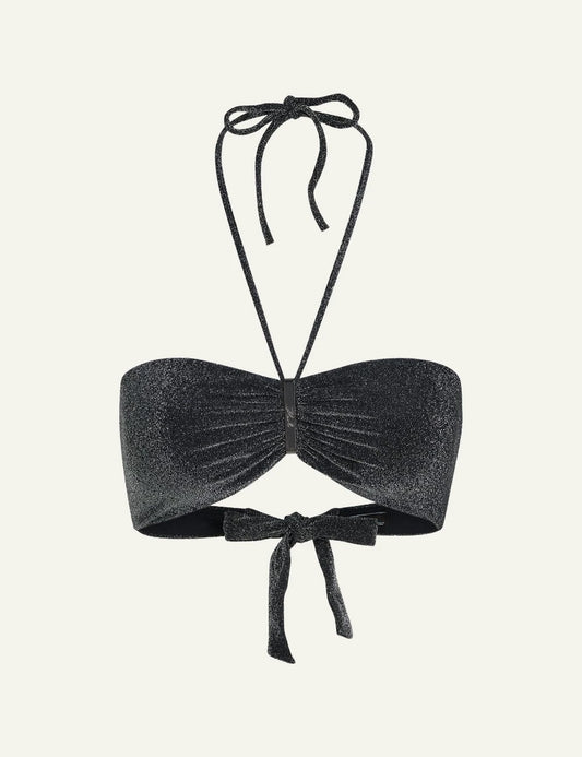 Karl Lagerfeld metallic bandeau bikini top me halter tie black front flat view
