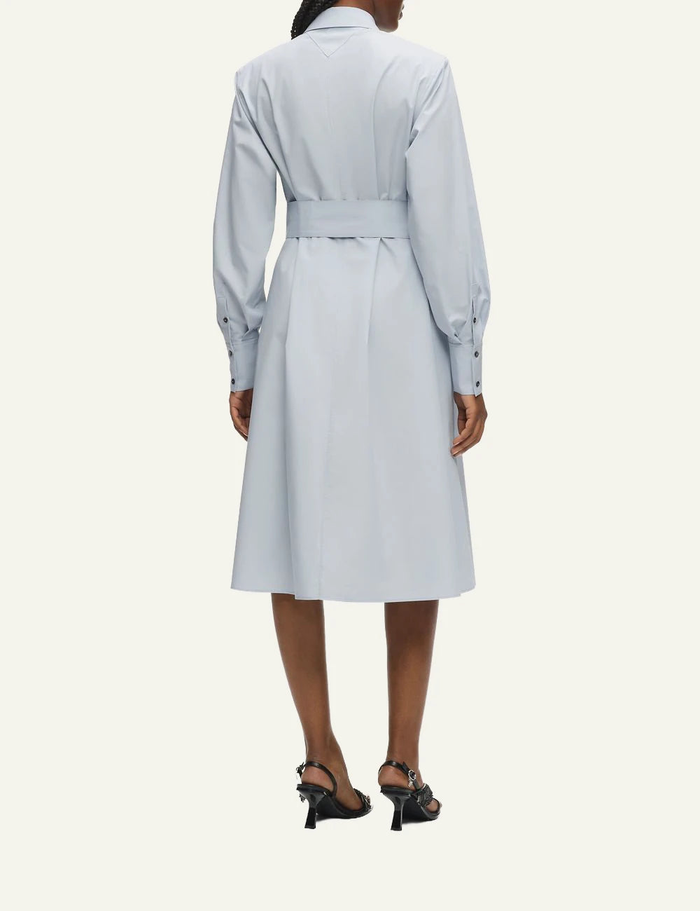 Karl Lagerfeld midi shirt dress kentucky blue me gold snap buttons & belt back view