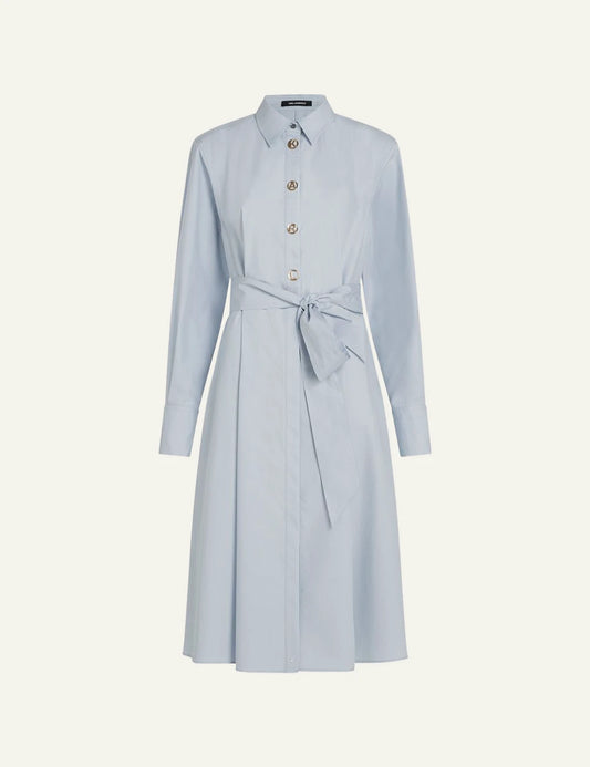 Karl Lagerfeld midi shirt dress kentucky blue me gold snap buttons & belt front flat view