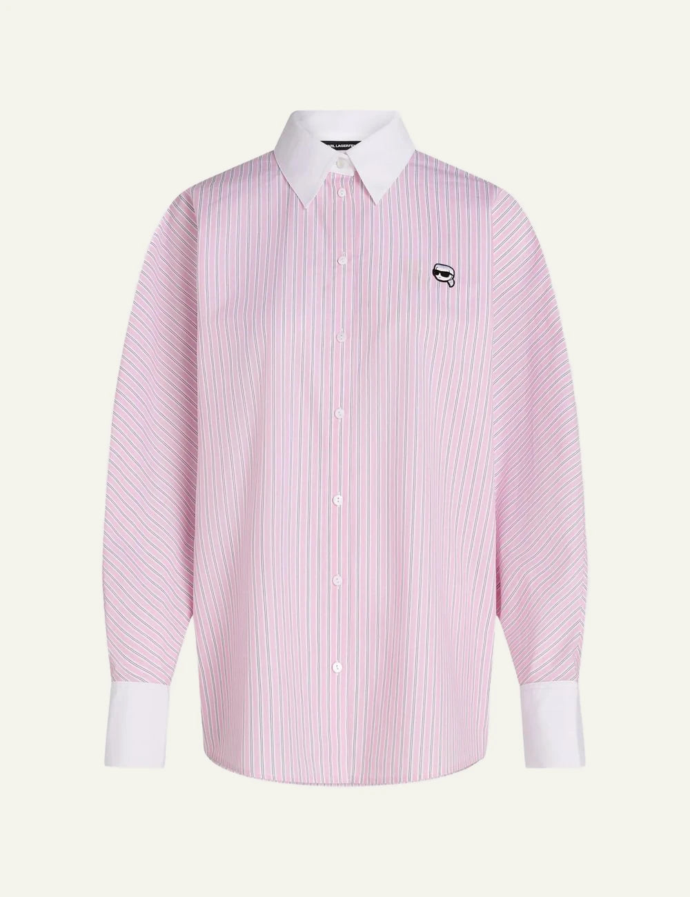 Karl Lagerfeld pink striped cotton shirt with white collar and Ikon Karl embroidery
