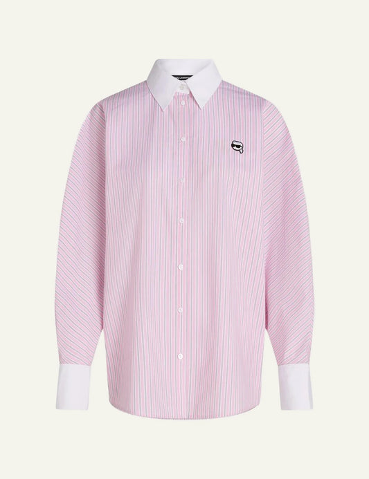 Karl Lagerfeld pink striped cotton shirt with white collar and Ikon Karl embroidery