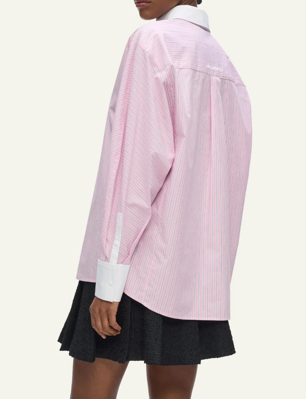 Karl Lagerfeld pink striped cotton shirt with white collar and Ikon Karl embroidery back