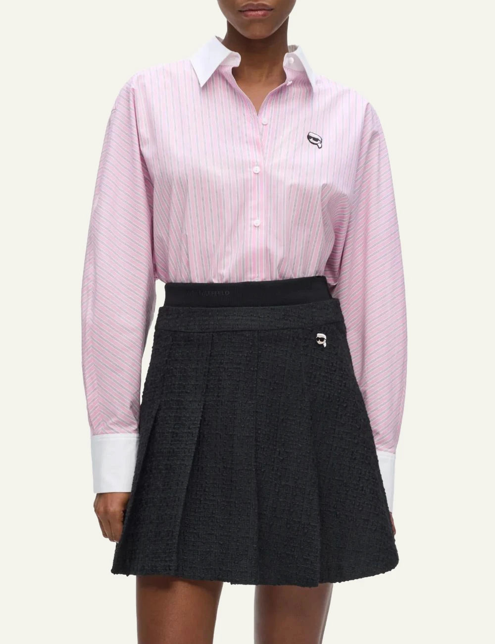 Karl Lagerfeld pink striped cotton shirt with white collar and Ikon Karl embroidery model