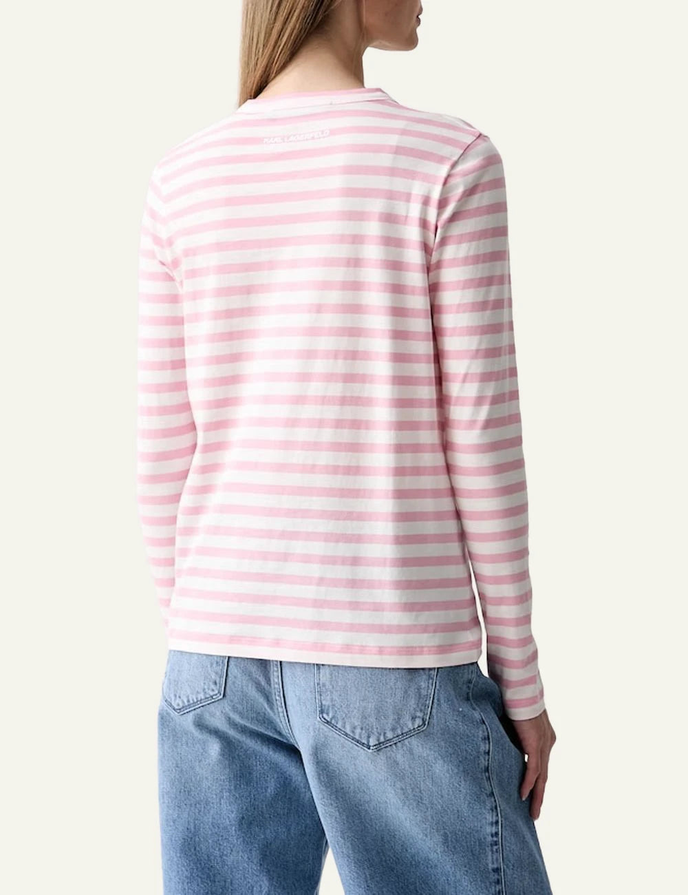 Karl Lagerfeld pink and white striped long sleeve top with Ikonik Choupette print back