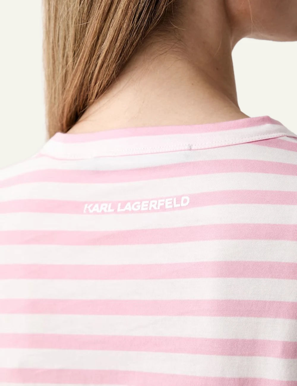 Karl Lagerfeld pink and white striped long sleeve top with Ikonik Choupette print back