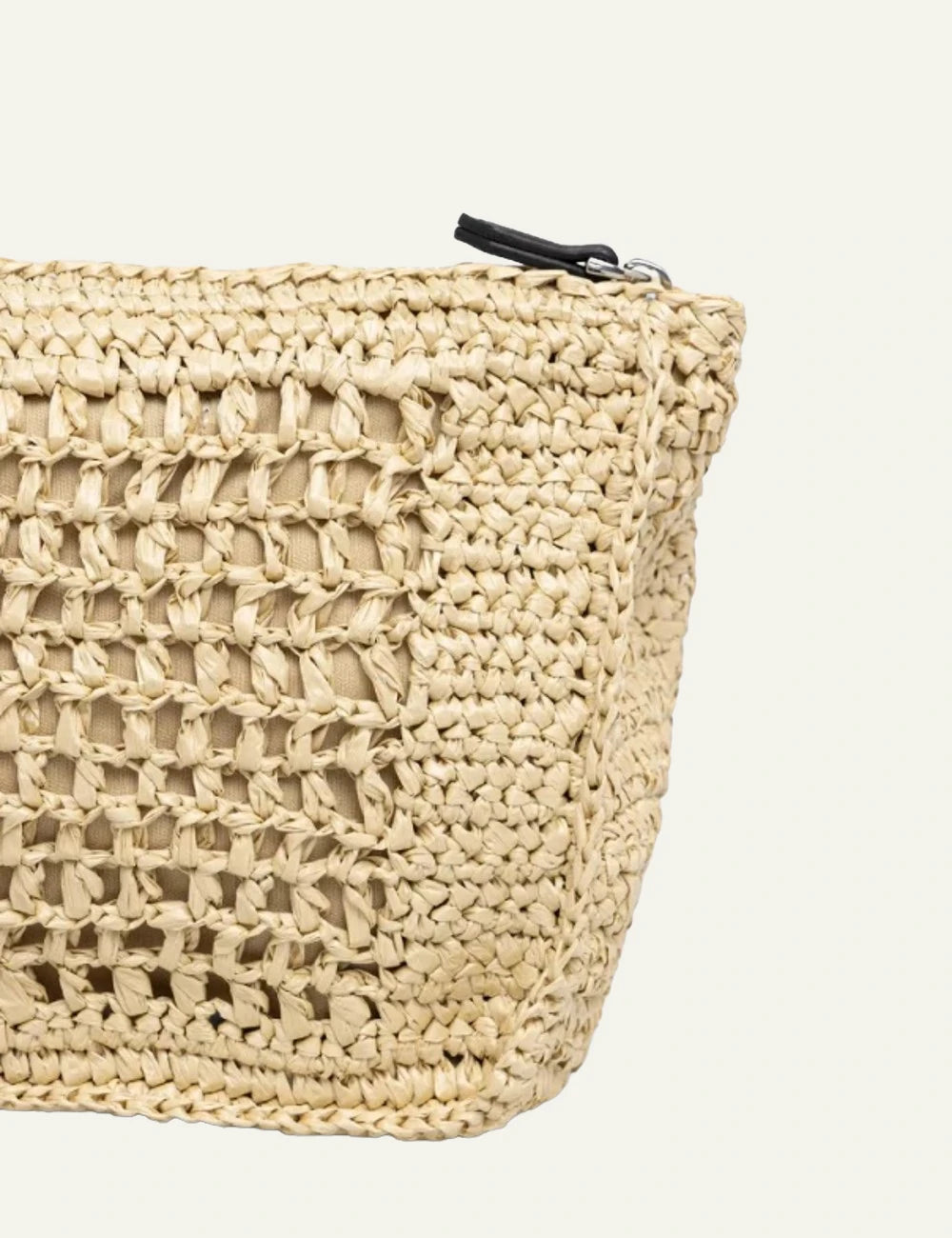 Karl Lagerfeld pouch beige woven clutch Karl logo wrist strap back view