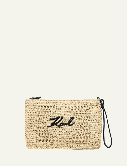 KARL LAGERFELD K/SIGNATURE CROCHET POUCH NATURAL