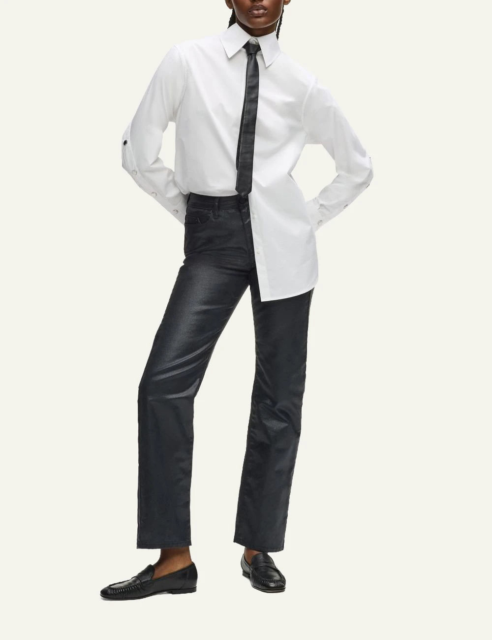 Karl Lagerfeld white organic cotton shirt with press studs front full body view