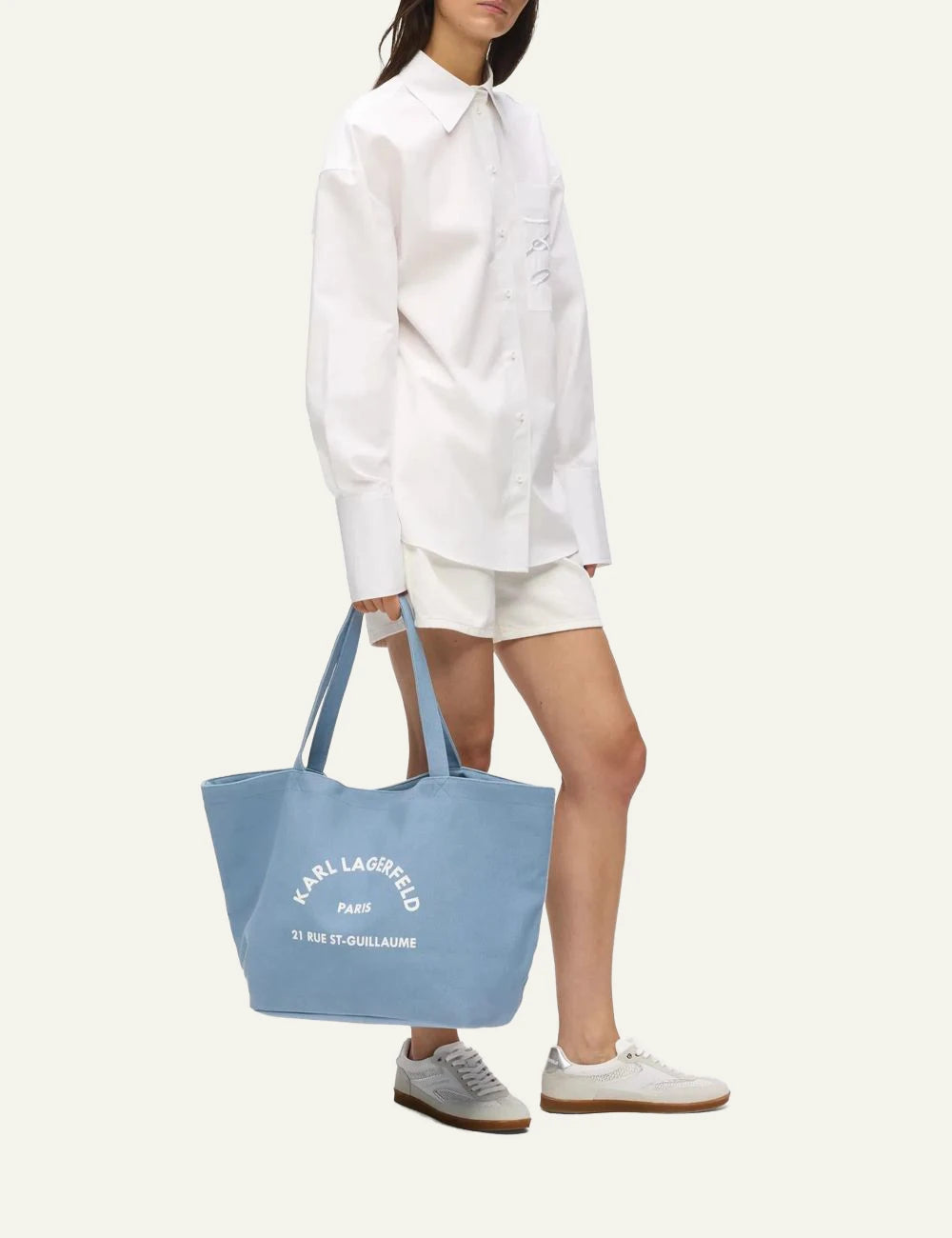 Karl Lagerfeld Rue St Guillaume canvas shopper blue bloom logo front model view