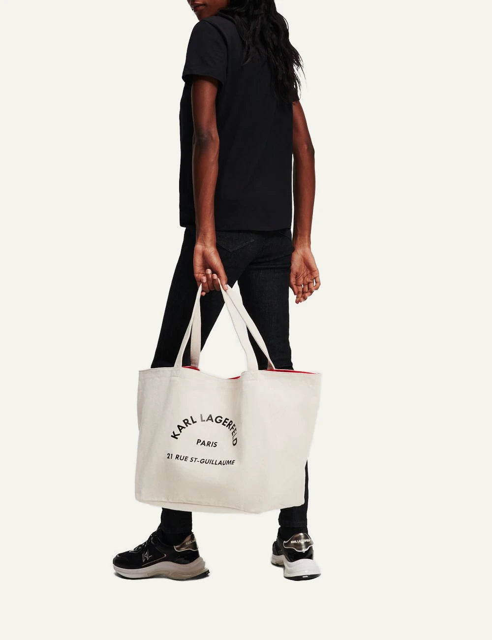 Karl Lagerfeld Rue St Guillaume canvas shopper natural logo front model view