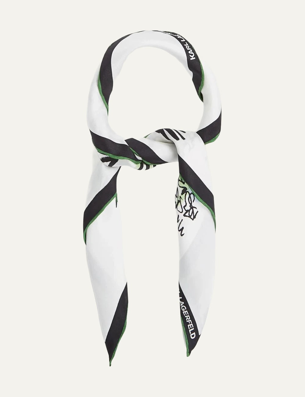 Karl Lagerfeld signature print silk scarf white black seaside illustration flat