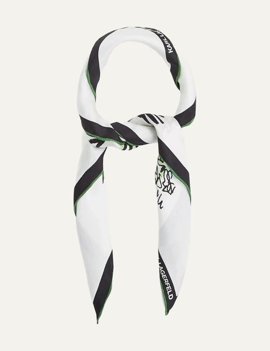 Karl Lagerfeld signature print silk scarf white black seaside illustration flat