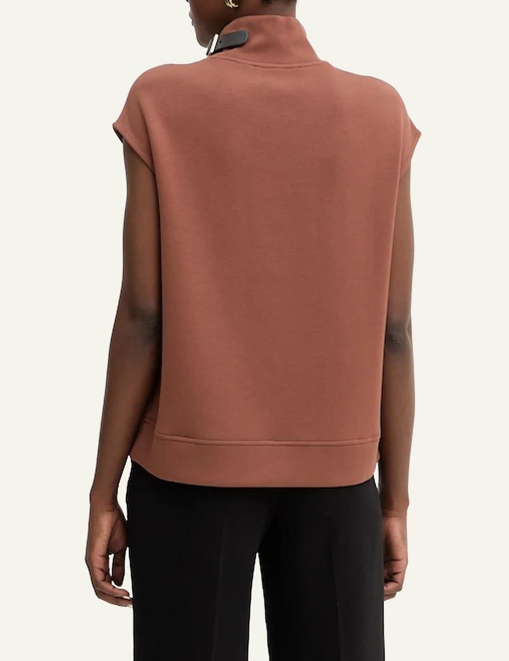 Karl Lagerfeld sleeveless top brown high neck buckle detail back view