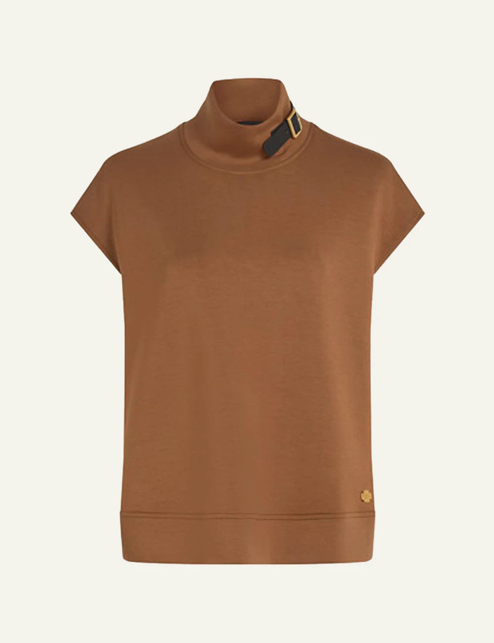 Karl Lagerfeld sleeveless top brown high neck buckle detail front flat view