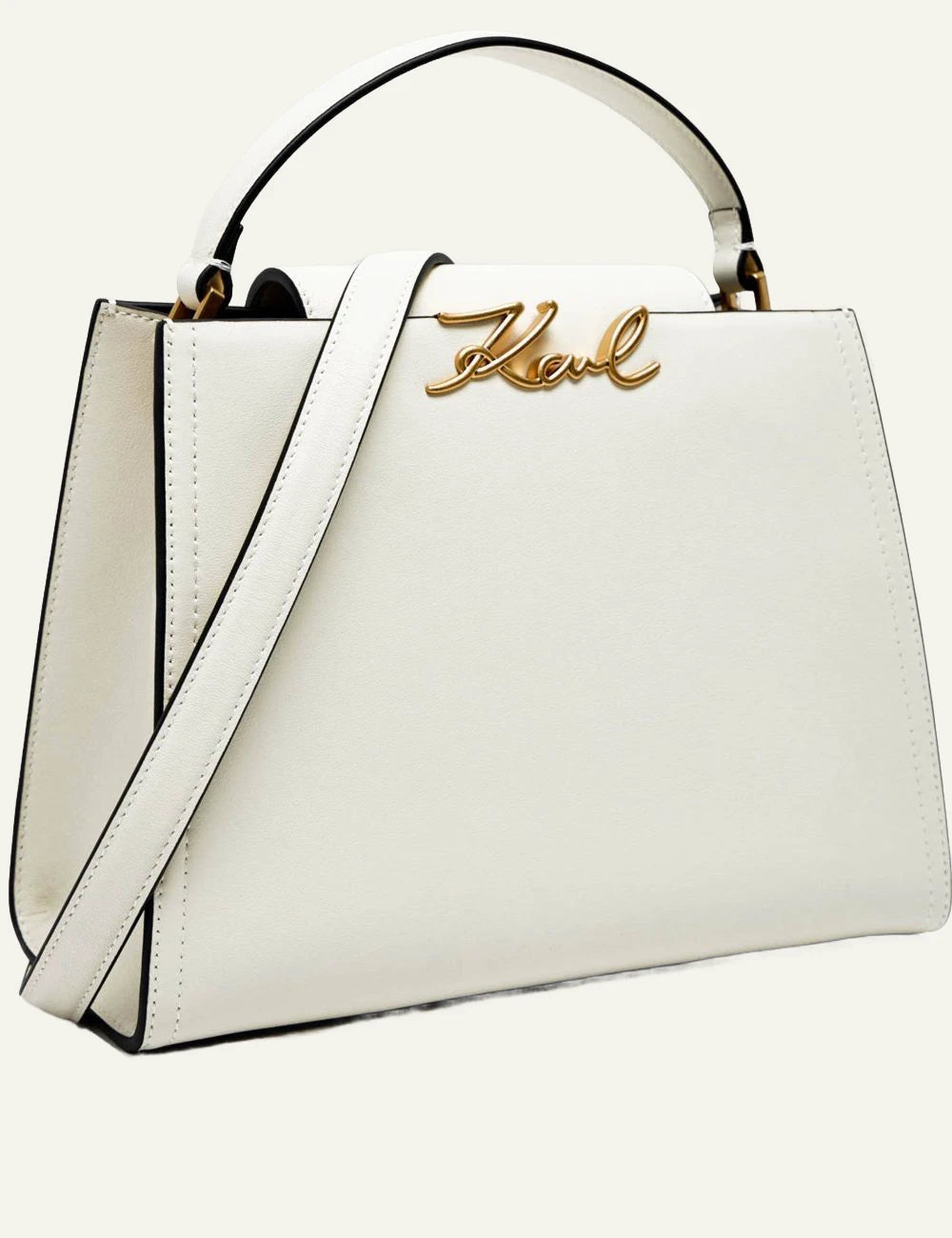 Karl Lagerfeld small leather top handle bag white side view