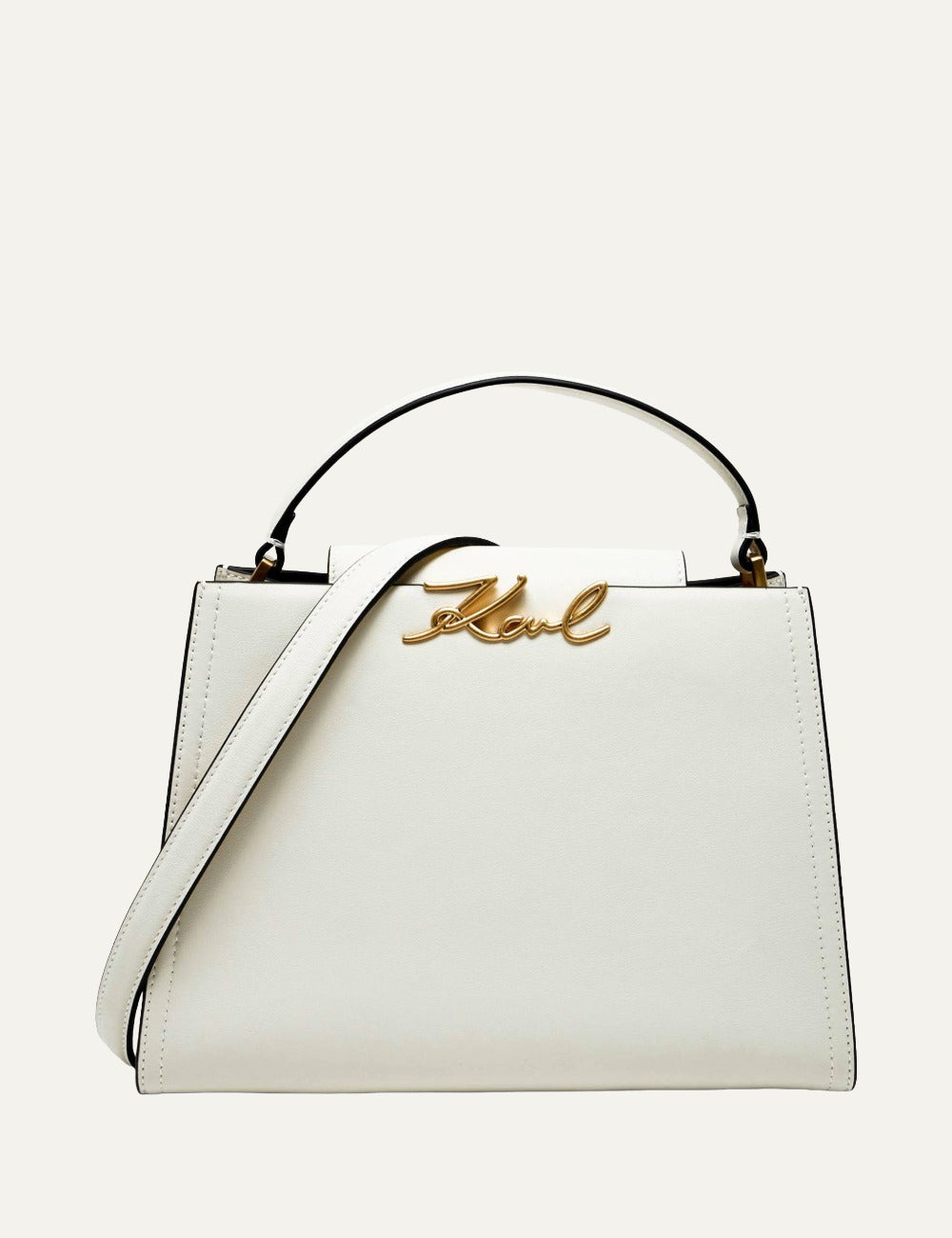 Karl Lagerfeld small leather top handle bag white front view