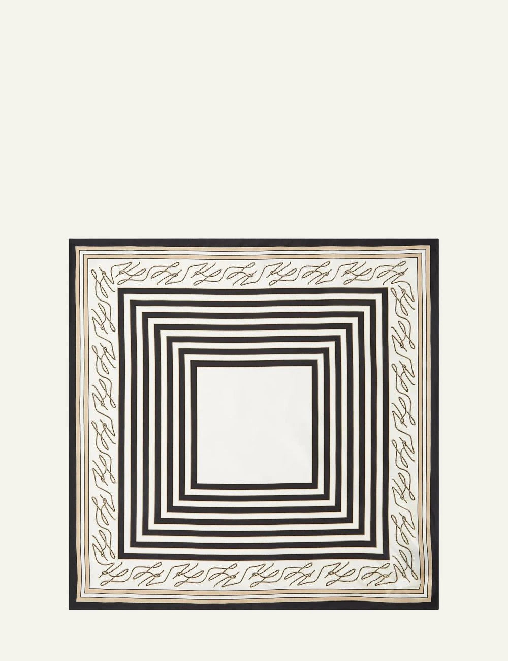 Karl Lagerfeld square scarf black beige autograph print silk geometric pattern front full view